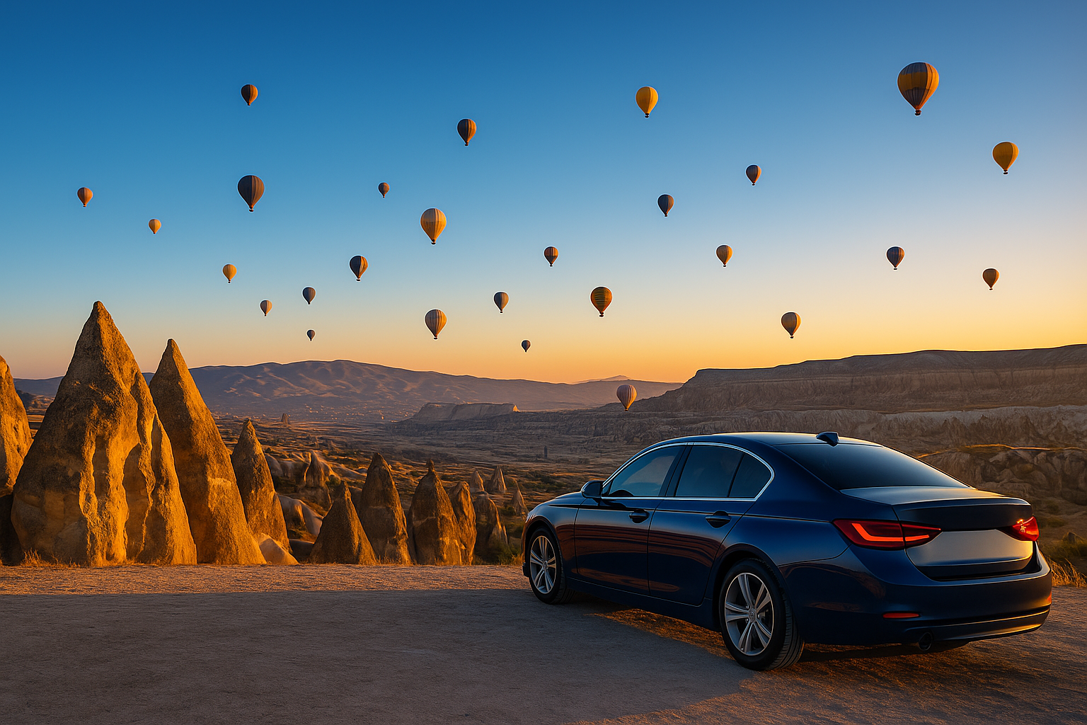 Kapadokya manzarası ve araç teslimi